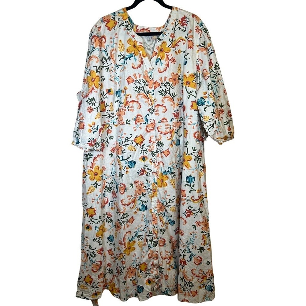 Croft & Barrow 3X Floral Midi Dress Button Front Tie Waist Cottagecore Plus